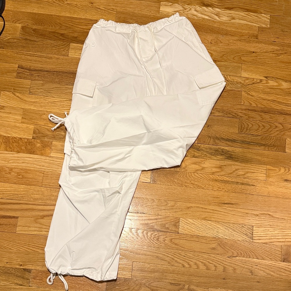White Cargo Drawstring Jogger Pants